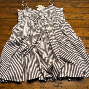 Rewind Womens XXL Brown White Striped Tiered Mini Dress Spaghetti Strap NWT